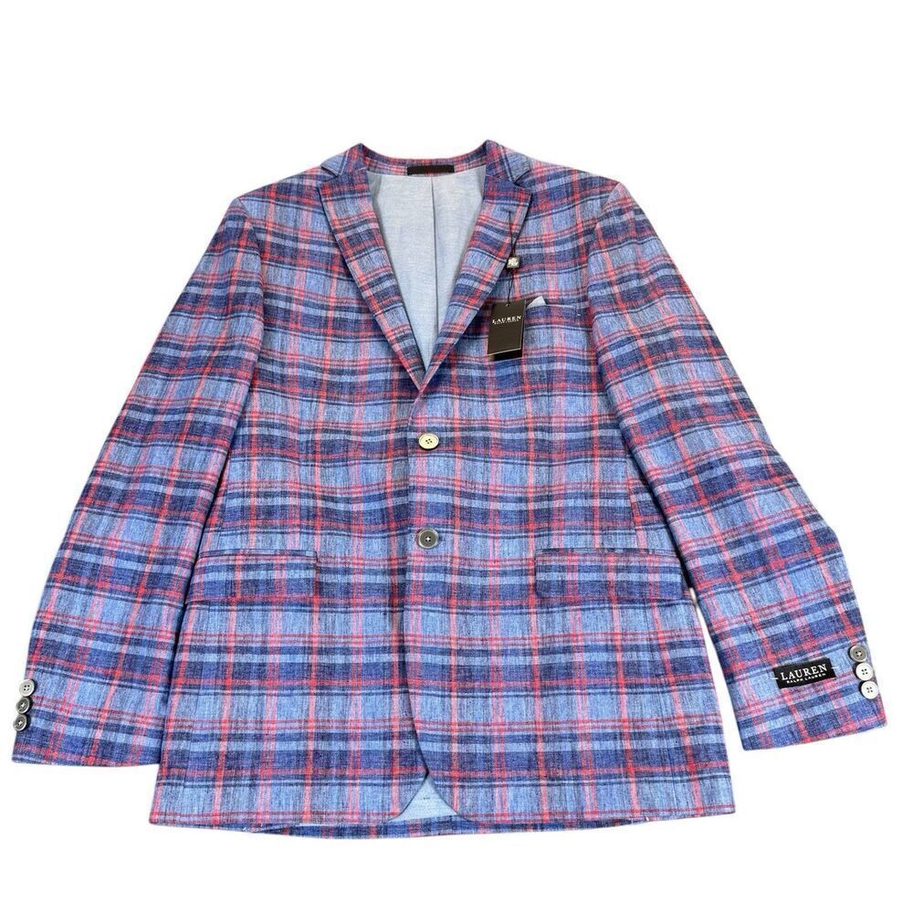 LAUREN RALPH LAUREN Boy 20R Bloxbury Blue Red Plaid Sport Coat Blazer Linen Blen
